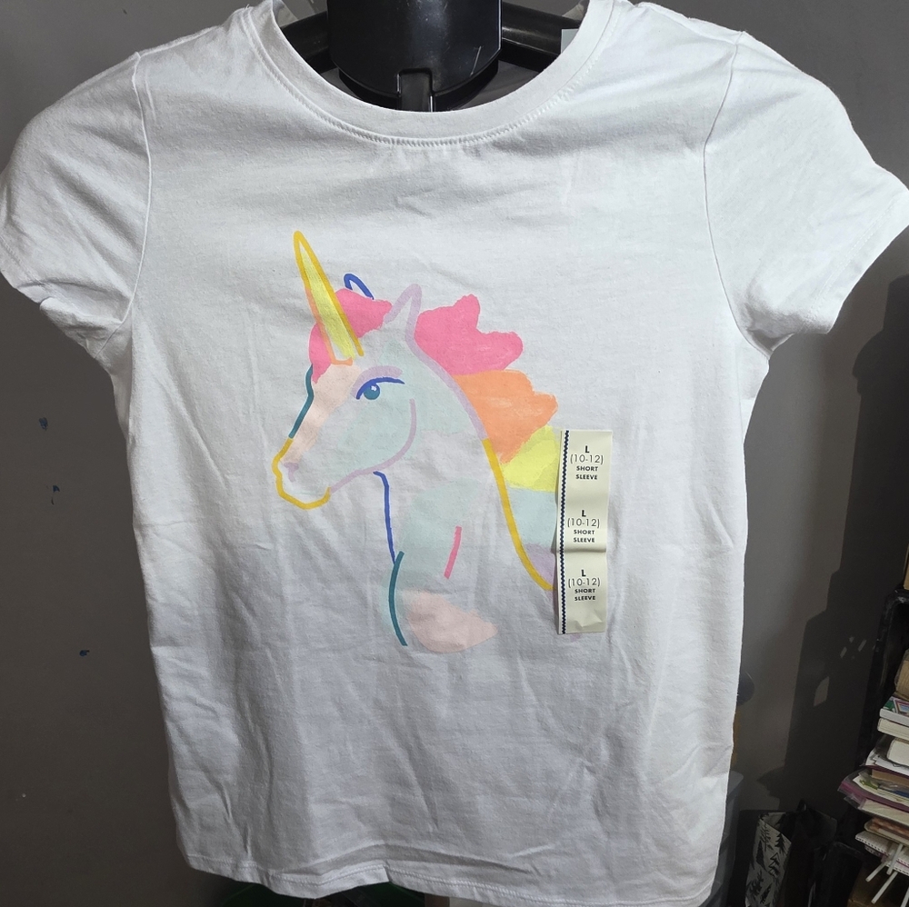 Cat & Jack Pink and White Short Sleeve Tee with Unicorn Design